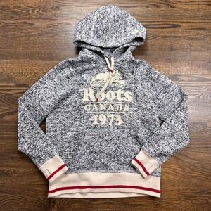 Roots Canada 1973 Womens Large Cabin Salt Pepper Hoodie Gray Marl Thumbholes
